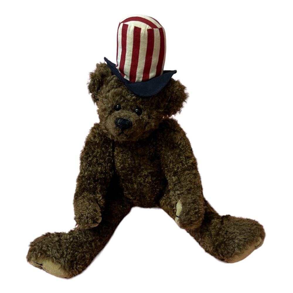Vintage 1993 TY Patriotic Red White Blue Americana Flag Hat Jointed Teddy Bear